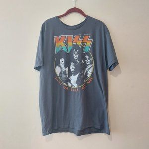Kiss Rock and Roll All Nite Center Graphic Ombre Spellout Dark Grey Size Xl